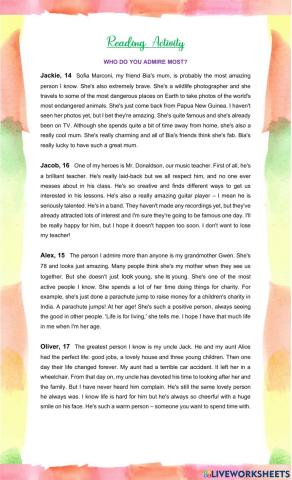 Reading Text: Amazing People