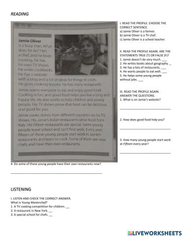 Reading and listening practice