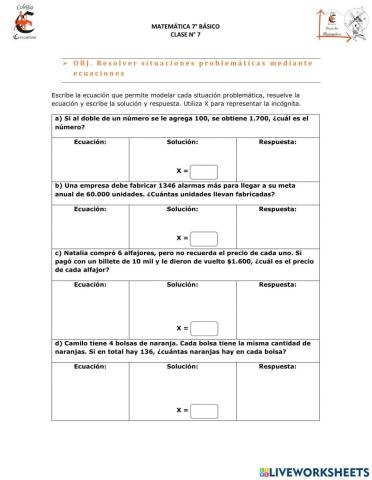 Problemas con ecuaciones