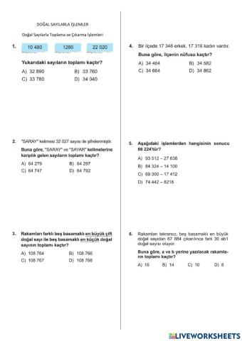 5. SINIF Doğal sayilarla i̇şlemler-doğal sayilarla toplama ve çikarma i̇şlemleri̇-test-04