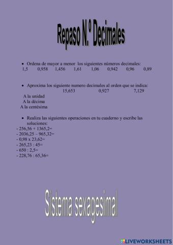 Nº decimales y sistema sexagesimal