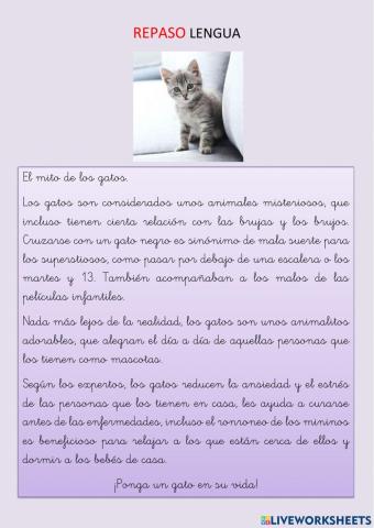 Ejercicios repaso de lengua - Abril