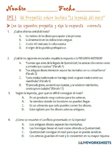 SNS1: U6: Preguntas sobre La leyenda del maíz (04-22-2021)
