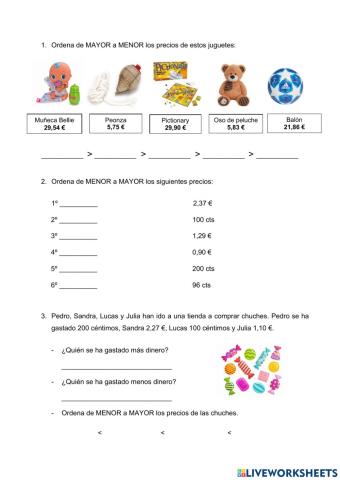 Comparación de precios 3º Primaria 