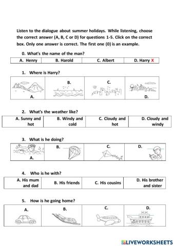 Summer holidays - Listening