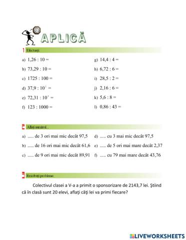 Impartirea  fractiilor zecimale
