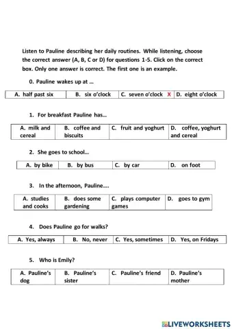 Pauline's daily routines