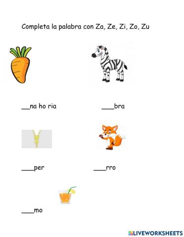 Fonemas za, ze, zi, zo, zu