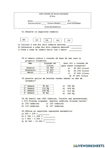 Atividade de matemática