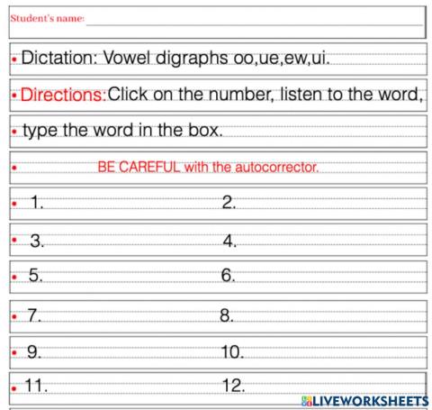 Vowel digraphs oo, ue, ew, ui