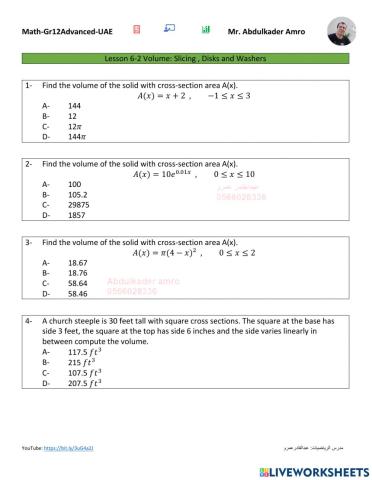 Lesson 6-2 Volume: Slicing , Disks and Washers