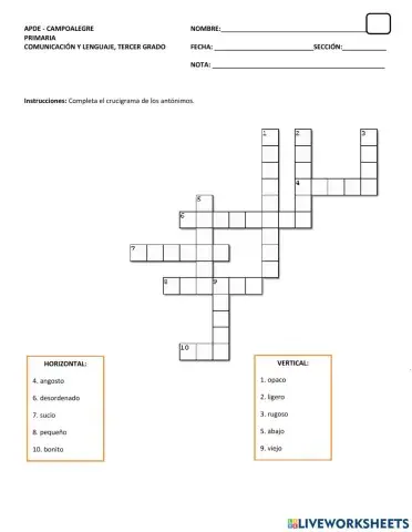 Crucigrama de los antónimos