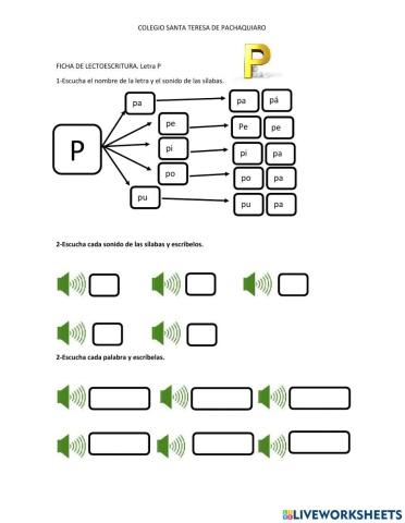 Ficha de lectoescritura- letra p