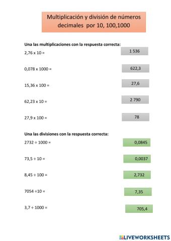 Multiplicación y división de números decimales