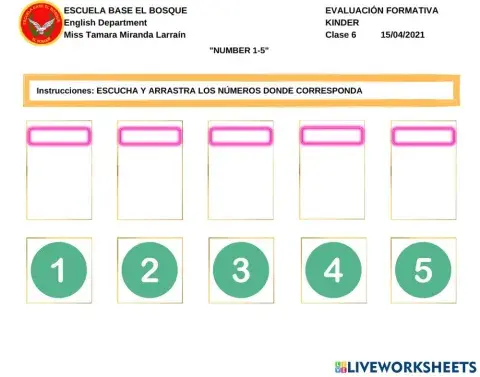Numbers 1-5-PRE KINDER