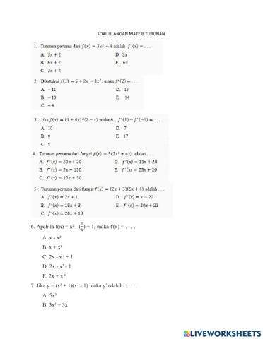 Soal ulangan turunan