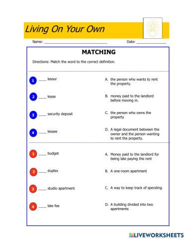 Living on your own-Vocabulary