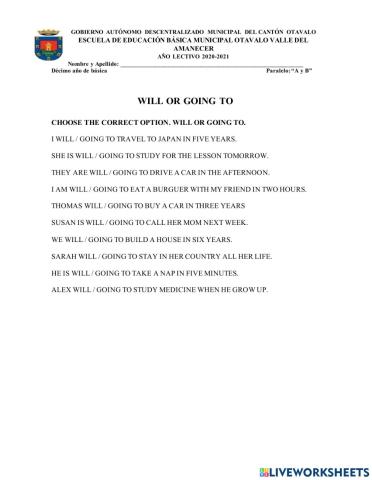 Future tense - will and going to