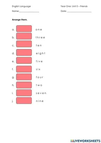 Arrange the number words