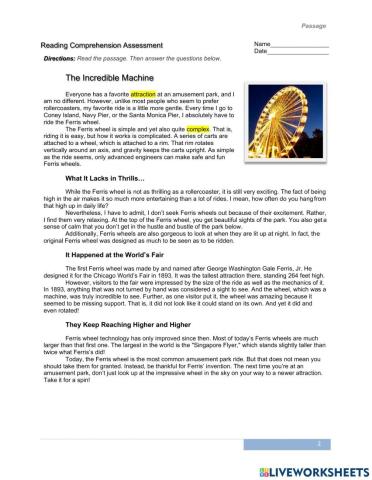 Readin comprehension test