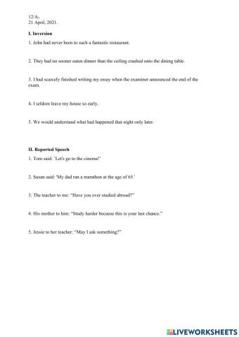 Inversion and Reported Speech