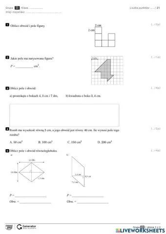 Sprawdzian klasa 5 pola figur 2