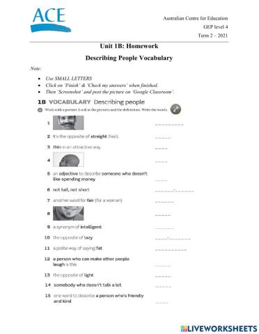 GEP4: Unit 1B: Describing People Vocab