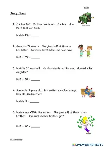 Story Sums Doubling & Halving