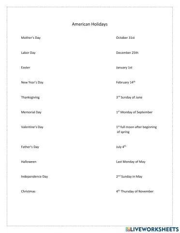 American Holidays Matching