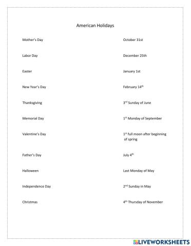 American Holidays Matching