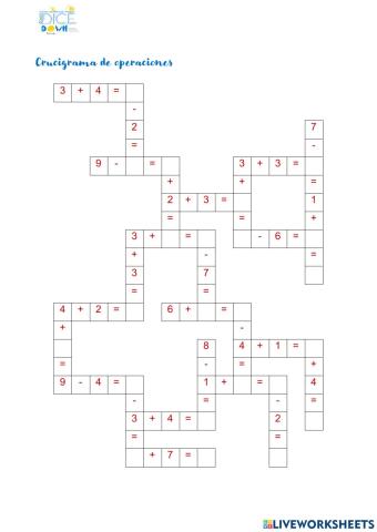 Crucigrama de operaciones