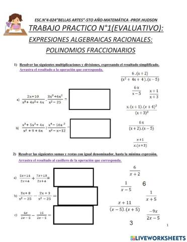 Trabajo Practico evaluativo N°1 Expresiones algebraicas racionales