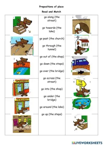 Trinity Grade 3 prepositions of movement read and match