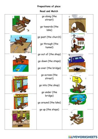 Trinity Grade 3 prepositions of movement read and match