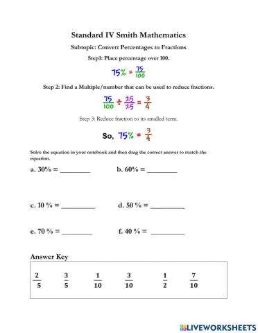 Convert Percentages to Fractions II