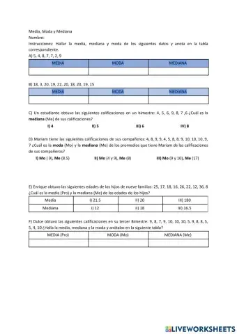 Media, mediana y Moda