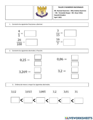 Números racionales - Conversión - Orden