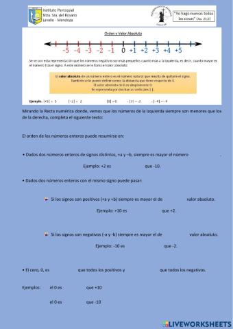 Orden y Valor Absoluto de Números Enteros