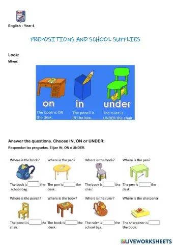 Prepositions and school supplies