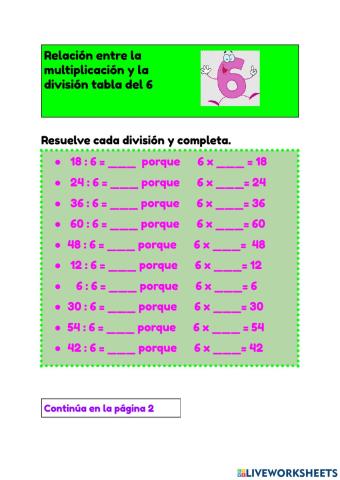 Multiplicar y dividir tabla 6 y 7