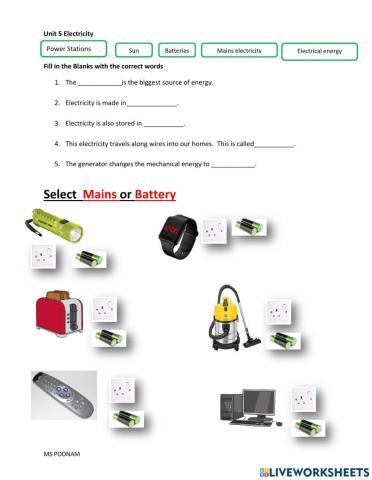 Electricity- mains and battery