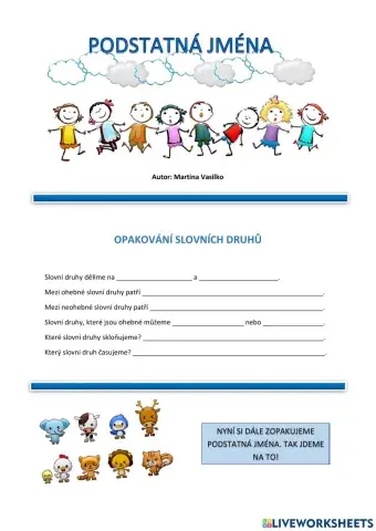 Pracovní list - Podstatná jména