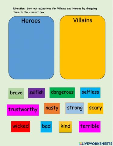 Villain or Hero Sorting Adjectives