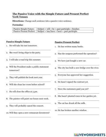 Passive Voice with Simple Future and Present Perfect Verb Tenses