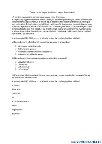 Mondatelemzés, szófajok