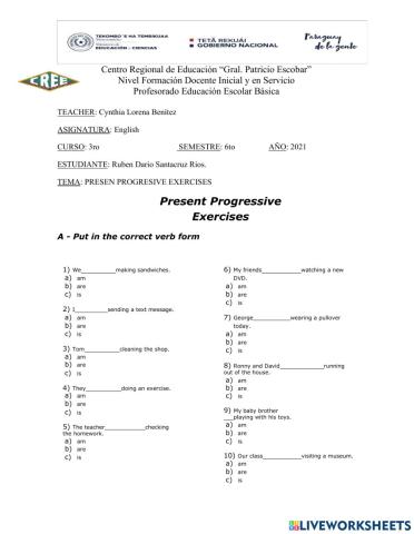 Presente Progresivo Ejercicios