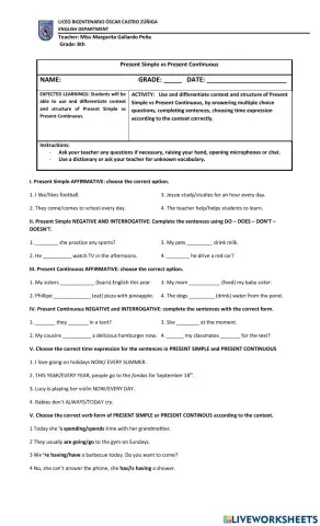 Present simple vs Present continuous grammar