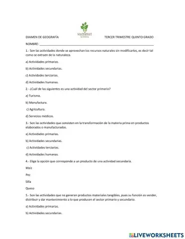 Examen III GEOGRAFÍA SUMMITSCHOOL
