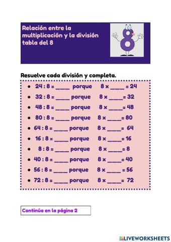 Multiplicar y dividir con la tabla del 8.9 y 10