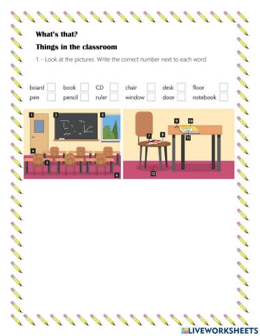 Things in a classroom - Prepositions of place